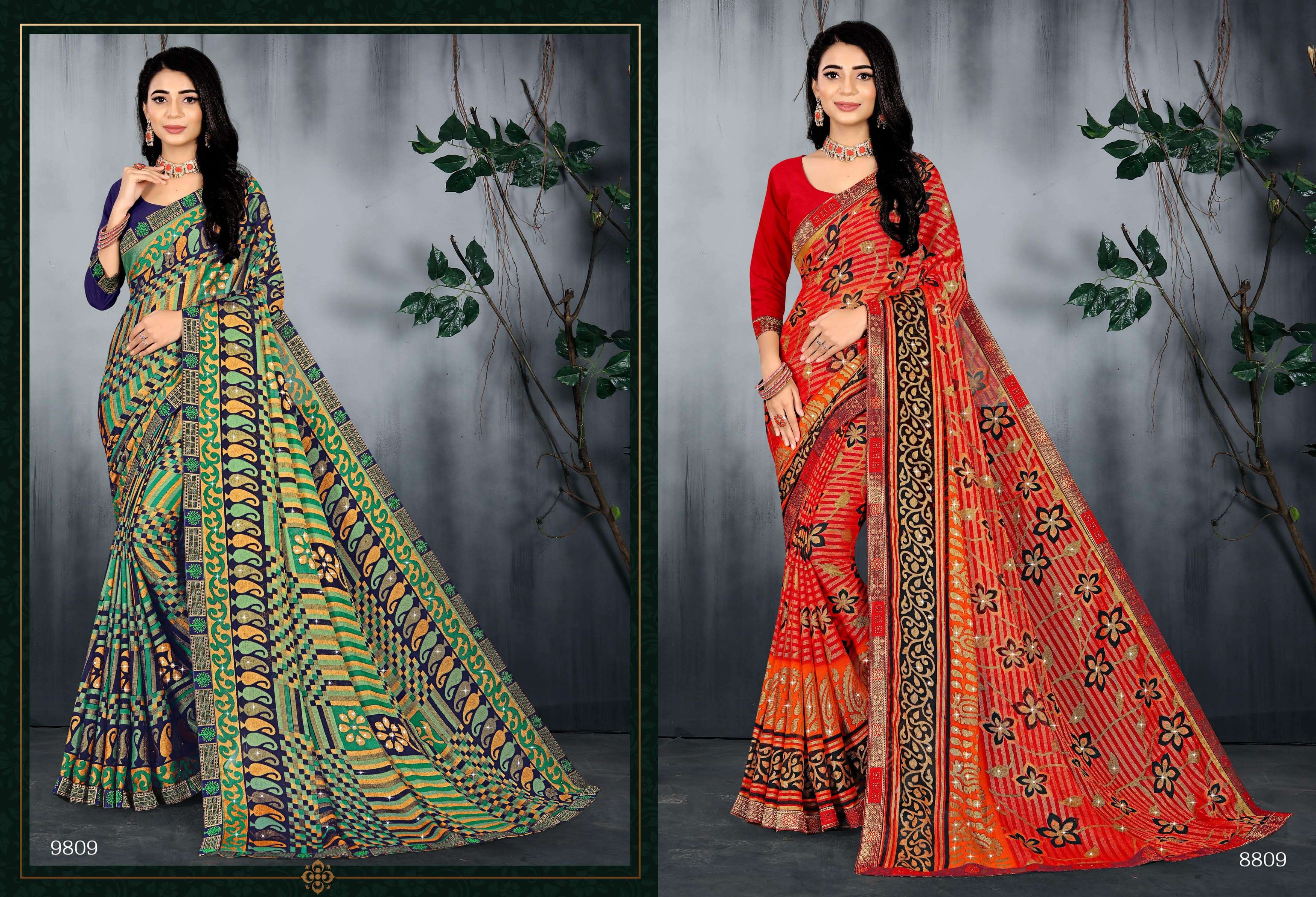 HANSINI VOL-2 BY BARGAD INDIAN TRADITIONAL WEAR COLLECTION BEAUTIFUL STYLISH FANCY COLORFUL PARTY WEAR & OCCASIONAL WEAR BRASSO PRINT SAREES AT WHOLESALE PRICE