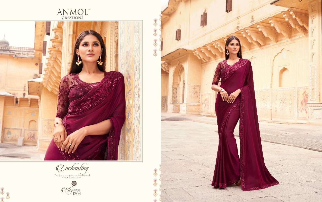 ELEGANCE VOL-12 BY ANMOL CREATIONS 1201 TO 1214 SERIES INDIAN TRADITIONAL WEAR COLLECTION BEAUTIFUL STYLISH FANCY COLORFUL PARTY WEAR & OCCASIONAL WEAR TWO TONE SILK/GEORGETTE SAREES AT WHOLESALE PRICE