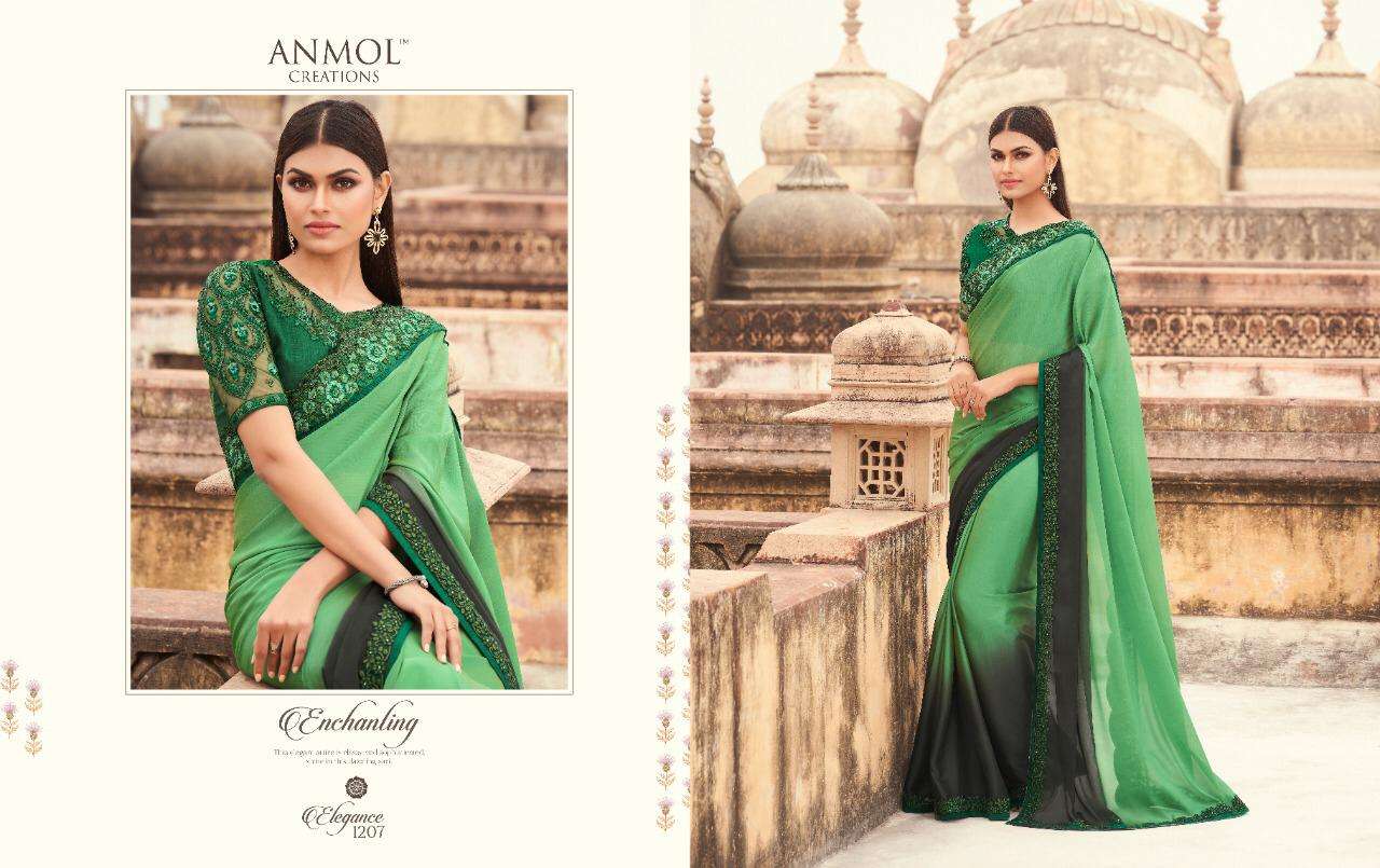 ELEGANCE VOL-12 BY ANMOL CREATIONS 1201 TO 1214 SERIES INDIAN TRADITIONAL WEAR COLLECTION BEAUTIFUL STYLISH FANCY COLORFUL PARTY WEAR & OCCASIONAL WEAR TWO TONE SILK/GEORGETTE SAREES AT WHOLESALE PRICE