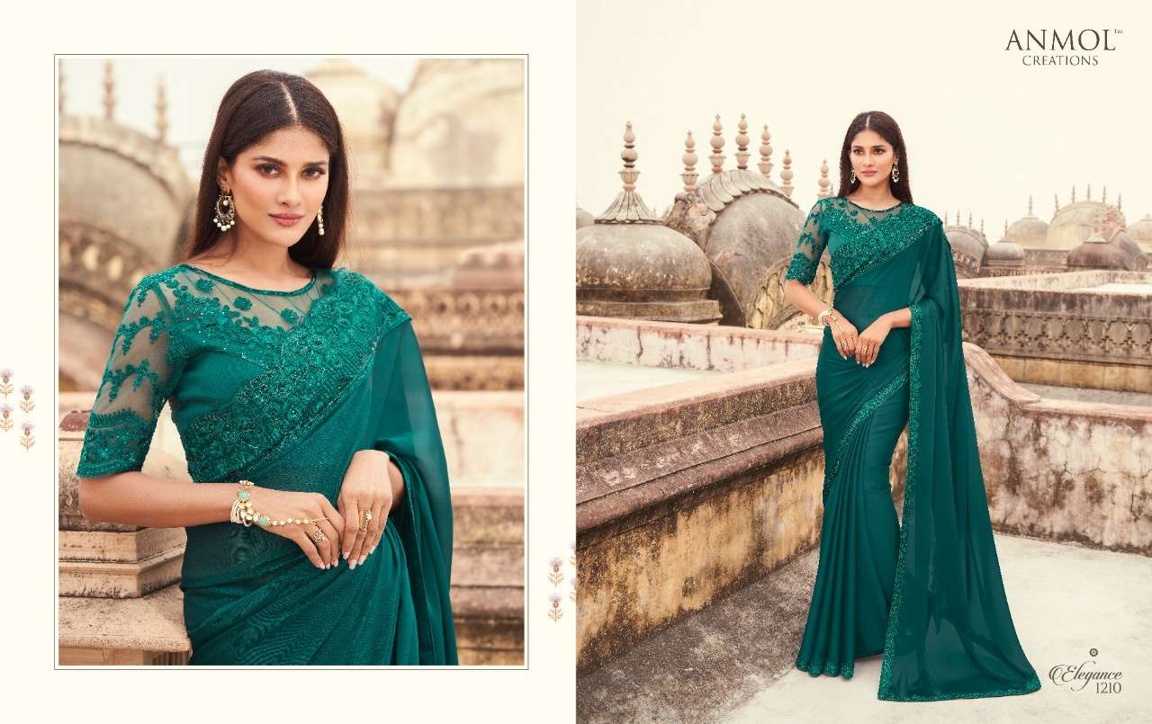 ELEGANCE VOL-12 BY ANMOL CREATIONS 1201 TO 1214 SERIES INDIAN TRADITIONAL WEAR COLLECTION BEAUTIFUL STYLISH FANCY COLORFUL PARTY WEAR & OCCASIONAL WEAR TWO TONE SILK/GEORGETTE SAREES AT WHOLESALE PRICE