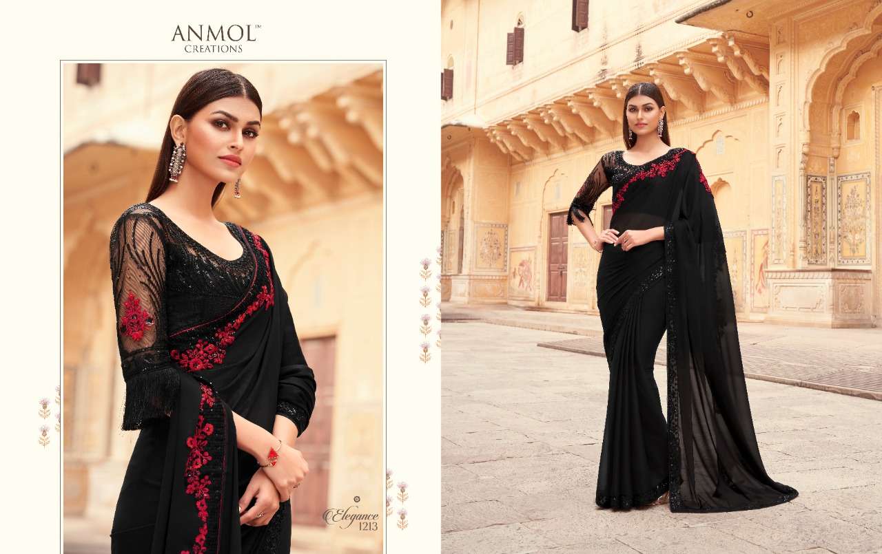 ELEGANCE VOL-12 BY ANMOL CREATIONS 1201 TO 1214 SERIES INDIAN TRADITIONAL WEAR COLLECTION BEAUTIFUL STYLISH FANCY COLORFUL PARTY WEAR & OCCASIONAL WEAR TWO TONE SILK/GEORGETTE SAREES AT WHOLESALE PRICE
