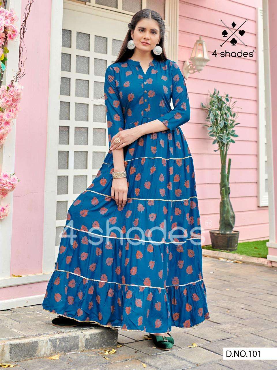 SUNDARI BY 4 SHADES 101 TO 106 SERIES BEAUTIFUL STYLISH FANCY COLORFUL CASUAL WEAR & ETHNIC WEAR COTTON PRINT GOWNS AT WHOLESALE PRICE