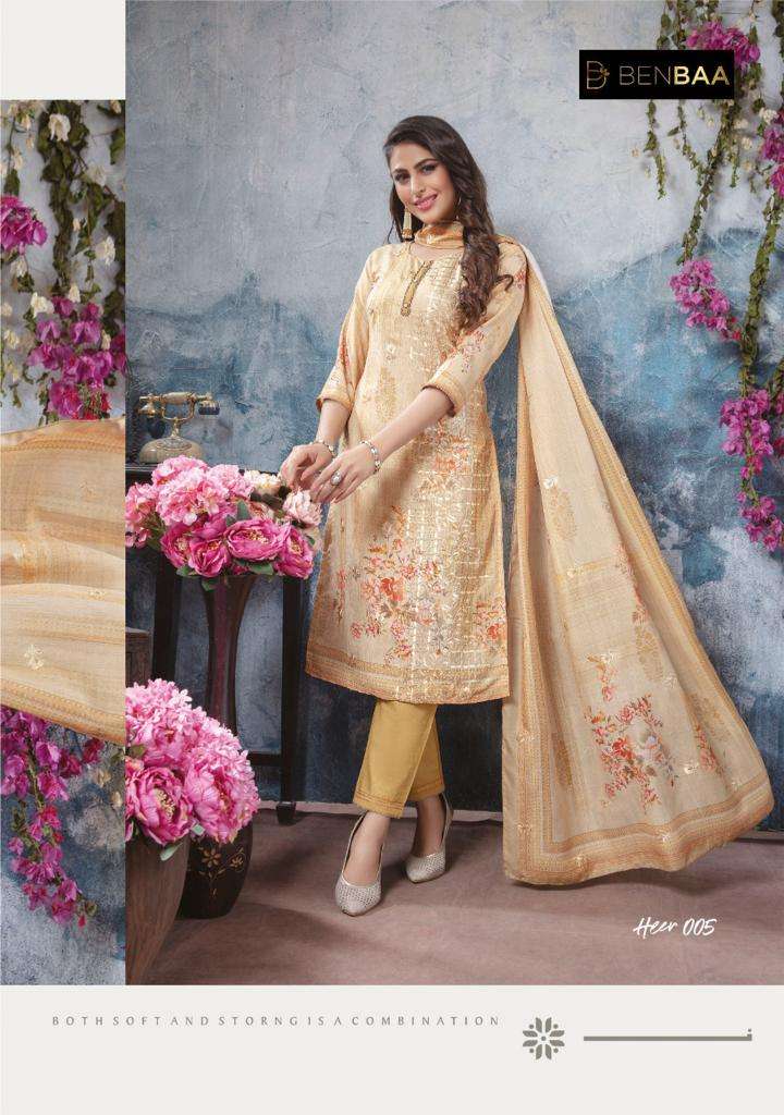 HEER BY BENBAA 001 TO 006 SERIES BEAUTIFUL SUITS COLORFUL STYLISH FANCY CASUAL WEAR & ETHNIC WEAR PURE HEAVY JAM SILK PRINT DRESSES AT WHOLESALE PRICE
