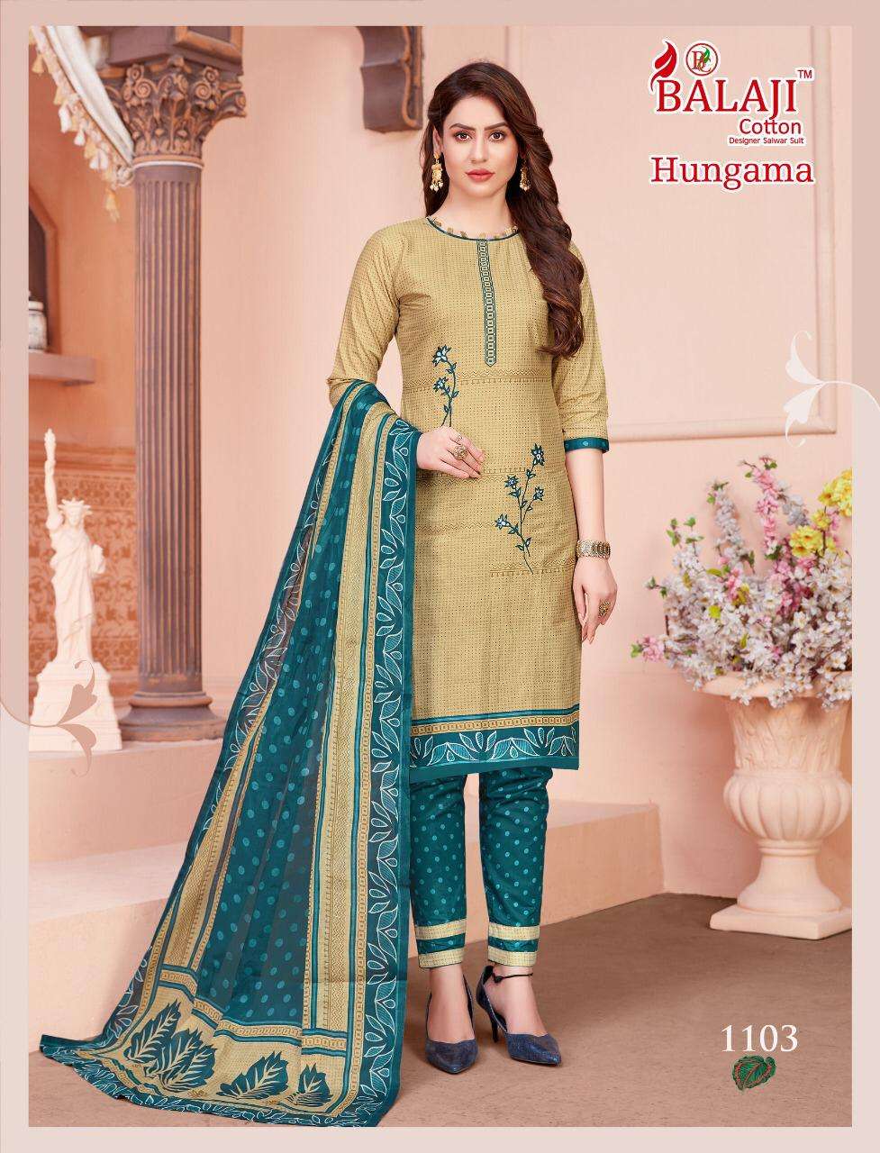 HUNGAMA VOL-11 BY BALAJI COTTON 1101 TO 1116 SERIES BEAUTIFUL SUITS STYLISH FANCY COLORFUL CASUAL WEAR & ETHNIC WEAR COTTON PRINTED DRESSES AT WHOLESALE PRICE