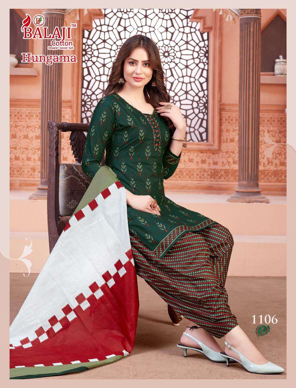 HUNGAMA VOL-11 BY BALAJI COTTON 1101 TO 1116 SERIES BEAUTIFUL SUITS STYLISH FANCY COLORFUL CASUAL WEAR & ETHNIC WEAR COTTON PRINTED DRESSES AT WHOLESALE PRICE