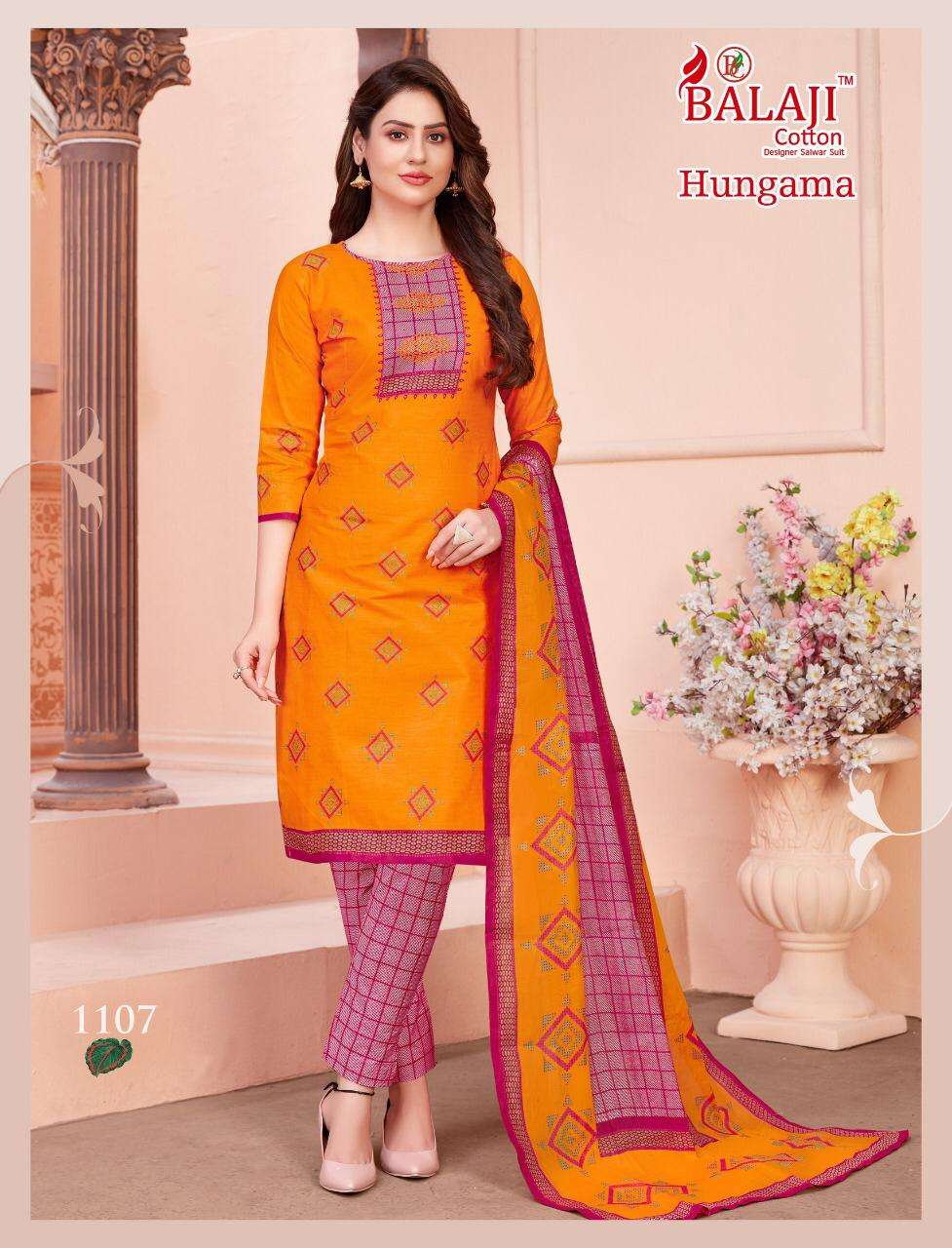 HUNGAMA VOL-11 BY BALAJI COTTON 1101 TO 1116 SERIES BEAUTIFUL SUITS STYLISH FANCY COLORFUL CASUAL WEAR & ETHNIC WEAR COTTON PRINTED DRESSES AT WHOLESALE PRICE