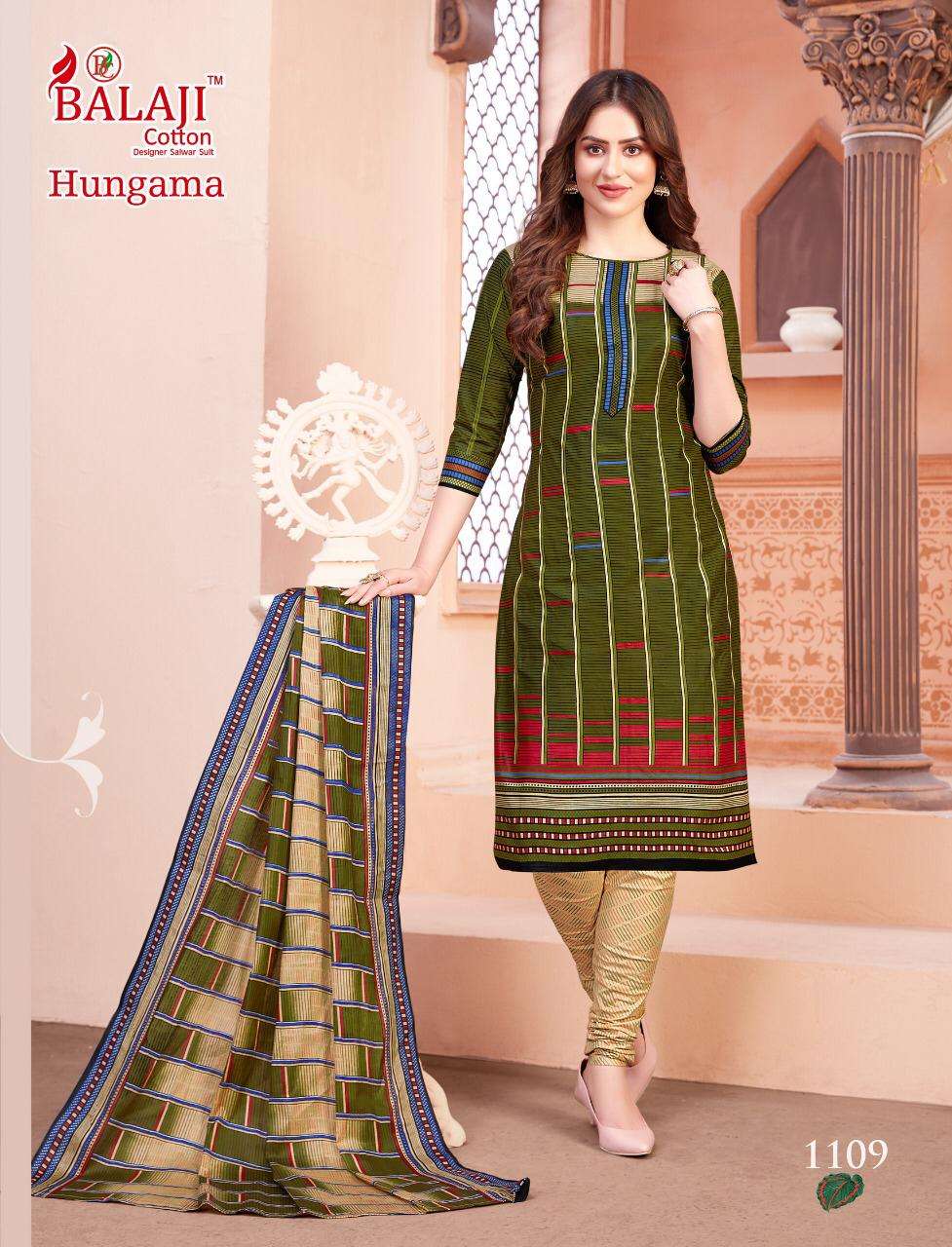 HUNGAMA VOL-11 BY BALAJI COTTON 1101 TO 1116 SERIES BEAUTIFUL SUITS STYLISH FANCY COLORFUL CASUAL WEAR & ETHNIC WEAR COTTON PRINTED DRESSES AT WHOLESALE PRICE