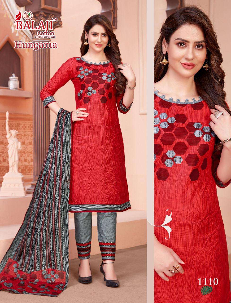 HUNGAMA VOL-11 BY BALAJI COTTON 1101 TO 1116 SERIES BEAUTIFUL SUITS STYLISH FANCY COLORFUL CASUAL WEAR & ETHNIC WEAR COTTON PRINTED DRESSES AT WHOLESALE PRICE