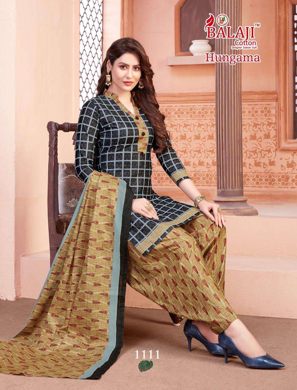 HUNGAMA VOL-11 BY BALAJI COTTON 1101 TO 1116 SERIES BEAUTIFUL SUITS STYLISH FANCY COLORFUL CASUAL WEAR & ETHNIC WEAR COTTON PRINTED DRESSES AT WHOLESALE PRICE