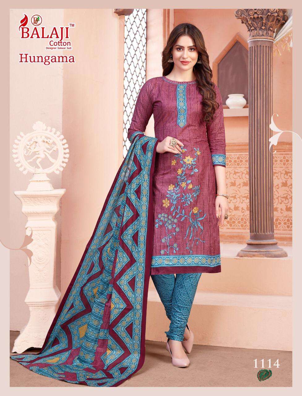 HUNGAMA VOL-11 BY BALAJI COTTON 1101 TO 1116 SERIES BEAUTIFUL SUITS STYLISH FANCY COLORFUL CASUAL WEAR & ETHNIC WEAR COTTON PRINTED DRESSES AT WHOLESALE PRICE