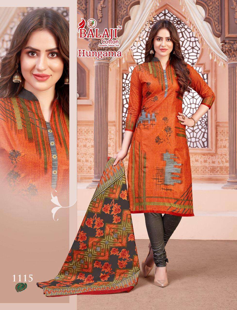 HUNGAMA VOL-11 BY BALAJI COTTON 1101 TO 1116 SERIES BEAUTIFUL SUITS STYLISH FANCY COLORFUL CASUAL WEAR & ETHNIC WEAR COTTON PRINTED DRESSES AT WHOLESALE PRICE