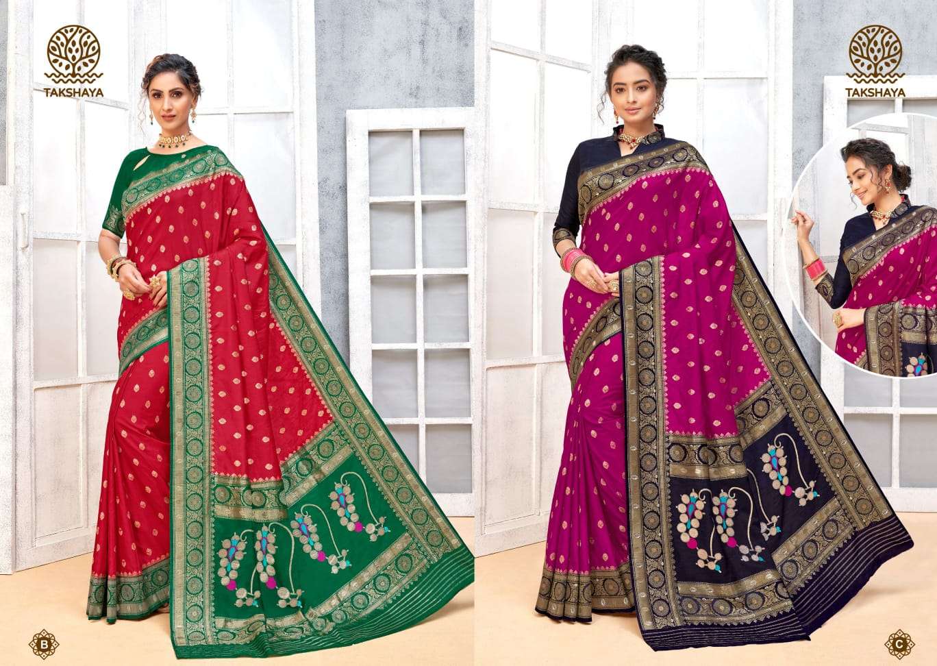 NATAHNI SILK BY TAKSHAYA A TO E SERIES INDIAN TRADITIONAL WEAR COLLECTION BEAUTIFUL STYLISH FANCY COLORFUL PARTY WEAR & OCCASIONAL WEAR SILK SAREES AT WHOLESALE PRICE