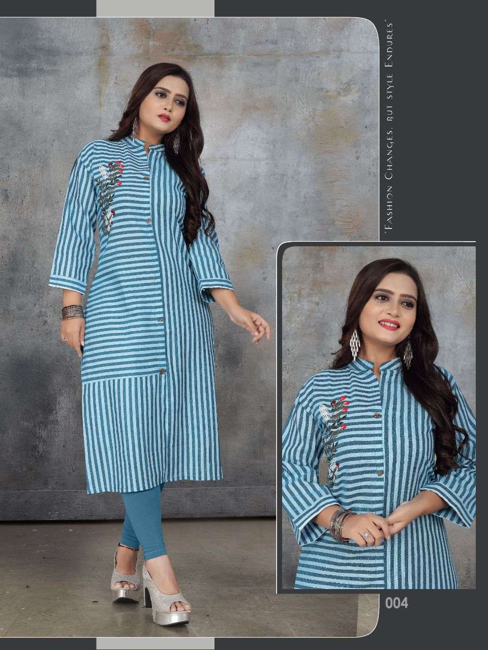 PARI VOL-1 BY TRENDY 001 TO 012 SERIES DESIGNER STYLISH FANCY COLORFUL BEAUTIFUL PARTY WEAR & ETHNIC WEAR COLLECTION SOUTH COTTON STRIPES KURTIS AT WHOLESALE PRICE