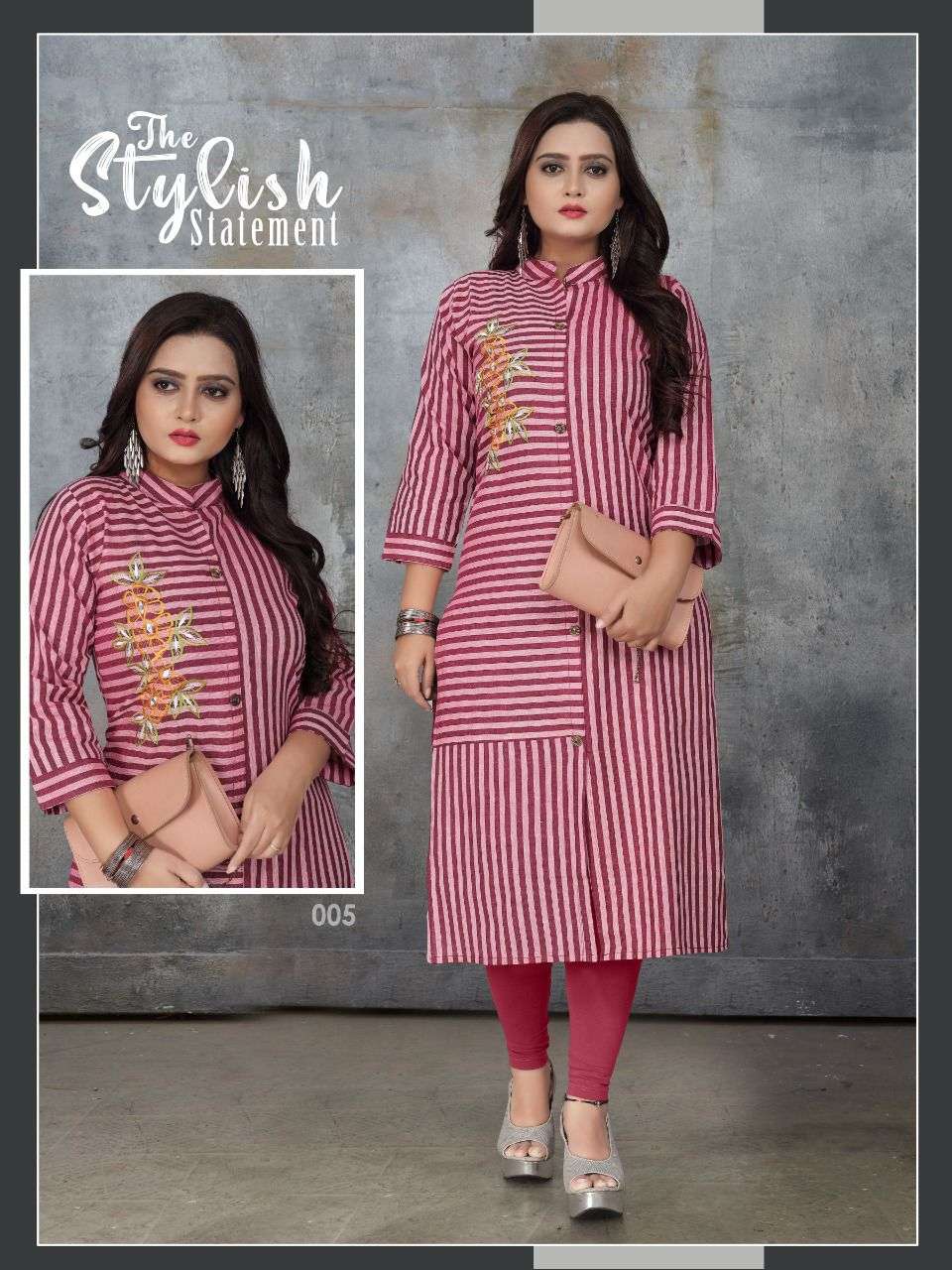 PARI VOL-1 BY TRENDY 001 TO 012 SERIES DESIGNER STYLISH FANCY COLORFUL BEAUTIFUL PARTY WEAR & ETHNIC WEAR COLLECTION SOUTH COTTON STRIPES KURTIS AT WHOLESALE PRICE