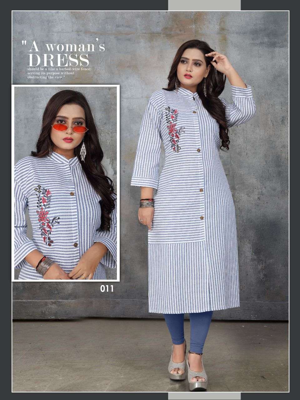 PARI VOL-1 BY TRENDY 001 TO 012 SERIES DESIGNER STYLISH FANCY COLORFUL BEAUTIFUL PARTY WEAR & ETHNIC WEAR COLLECTION SOUTH COTTON STRIPES KURTIS AT WHOLESALE PRICE