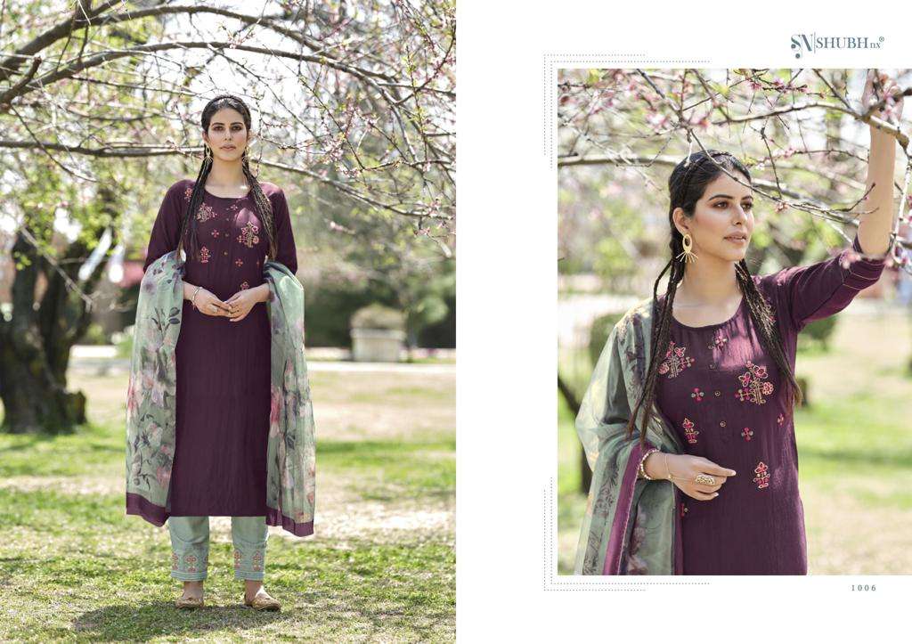 KELLY BY SHUBH NX 1001 TO 1006 SERIES BEAUTIFUL SUITS COLORFUL STYLISH FANCY CASUAL WEAR & ETHNIC WEAR CHINNON EMBROIDERED DRESSES AT WHOLESALE PRICE