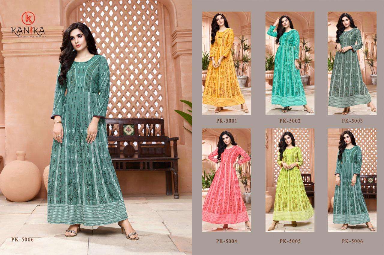 PANKHUDI BY KANIKA 1001 TO 1006 SERIES BEAUTIFUL STYLISH FANCY COLORFUL CASUAL WEAR & ETHNIC WEAR VISCOSE FOIL PRINT GOWNS AT WHOLESALE PRICE