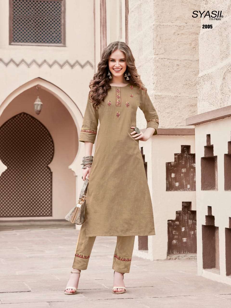 PURE VOL-2 BY SYASII 2001 TO 2006 SERIES DESIGNER STYLISH FANCY COLORFUL BEAUTIFUL PARTY WEAR & ETHNIC WEAR COLLECTION PURE COTTON SLUB EMBROIDERY KURTIS WITH BOTTOM AT WHOLESALE PRICE