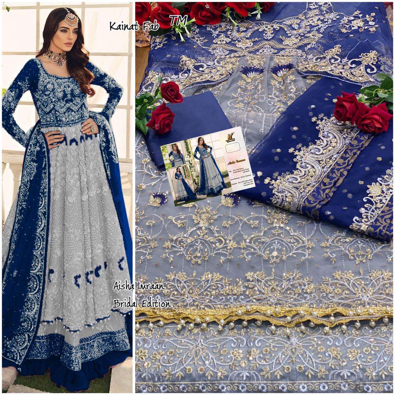 AISHA IMRAAN BY KAINAT FAB 01 TO 02 SERIES DESIGNER PAKISTANI SUITS BEAUTIFUL STYLISH FANCY COLORFUL PARTY WEAR & OCCASIONAL WEAR SOFT NET DRESSES AT WHOLESALE PRICE