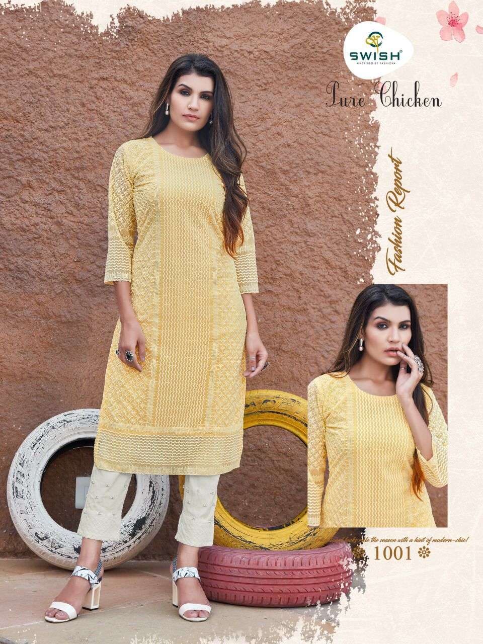 PURE CHICKEN BY SWISH 1001 TO 1006 SERIES DESIGNER BEAUTIFUL COLORFUL STYLISH FANCY CASUAL WEAR & ETHNIC WEAR & READY TO WEAR GEORGETTE CHICKEN KURTIS AT WHOLESALE PRICE