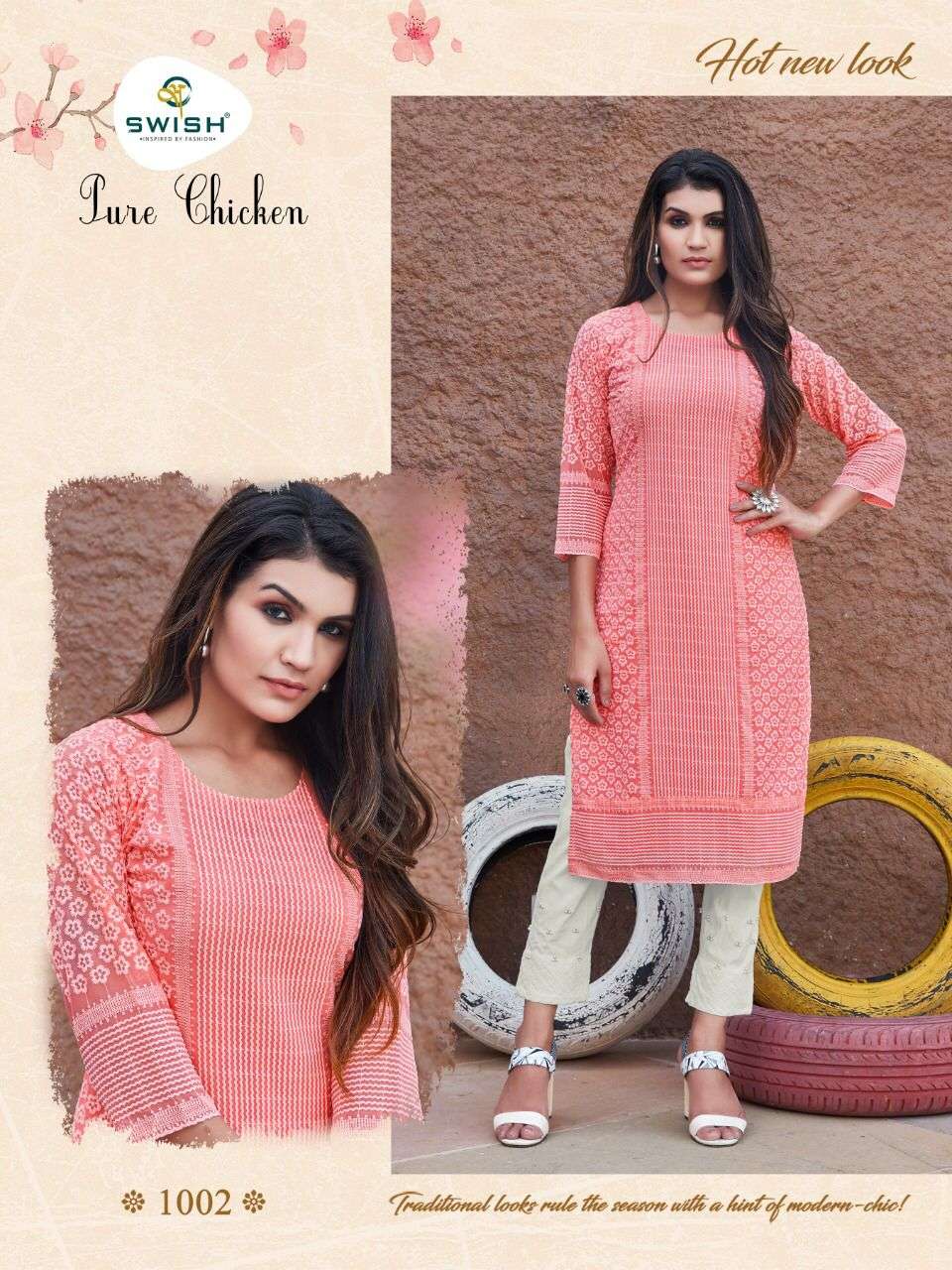 PURE CHICKEN BY SWISH 1001 TO 1006 SERIES DESIGNER BEAUTIFUL COLORFUL STYLISH FANCY CASUAL WEAR & ETHNIC WEAR & READY TO WEAR GEORGETTE CHICKEN KURTIS AT WHOLESALE PRICE