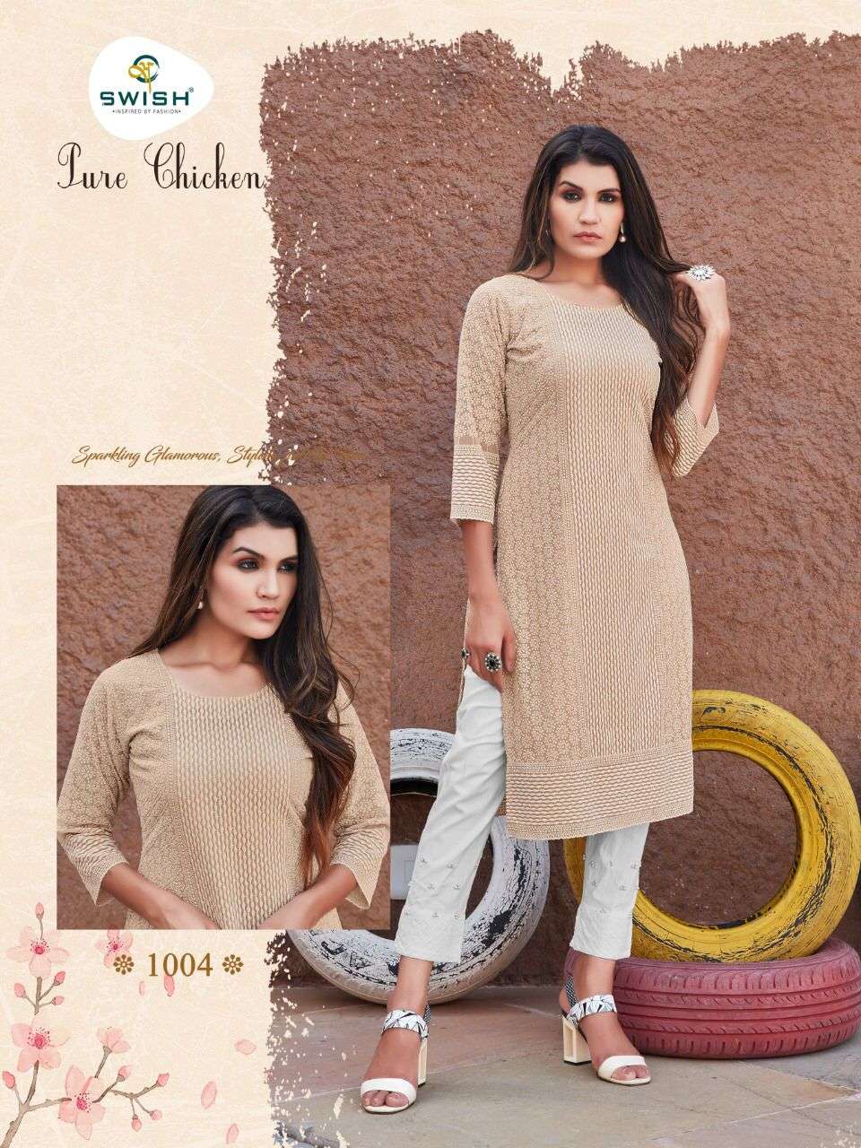 PURE CHICKEN BY SWISH 1001 TO 1006 SERIES DESIGNER BEAUTIFUL COLORFUL STYLISH FANCY CASUAL WEAR & ETHNIC WEAR & READY TO WEAR GEORGETTE CHICKEN KURTIS AT WHOLESALE PRICE