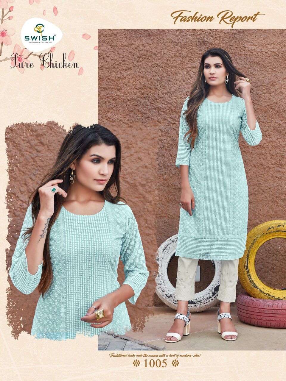 PURE CHICKEN BY SWISH 1001 TO 1006 SERIES DESIGNER BEAUTIFUL COLORFUL STYLISH FANCY CASUAL WEAR & ETHNIC WEAR & READY TO WEAR GEORGETTE CHICKEN KURTIS AT WHOLESALE PRICE