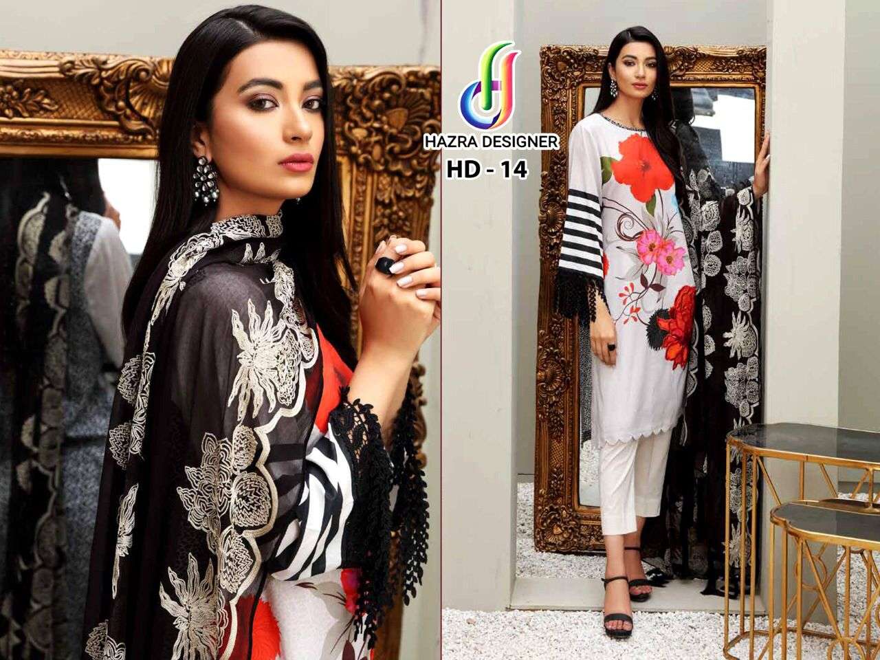 HAZRA HIT DESIGN 14 BY HAZRA DESIGNER PAKISTANI SUITS BEAUTIFUL FANCY COLORFUL STYLISH PARTY WEAR & OCCASIONAL WEAR CAMBRIC COTTON WITH DIGITAL PRINT DRESSES AT WHOLESALE PRICE
