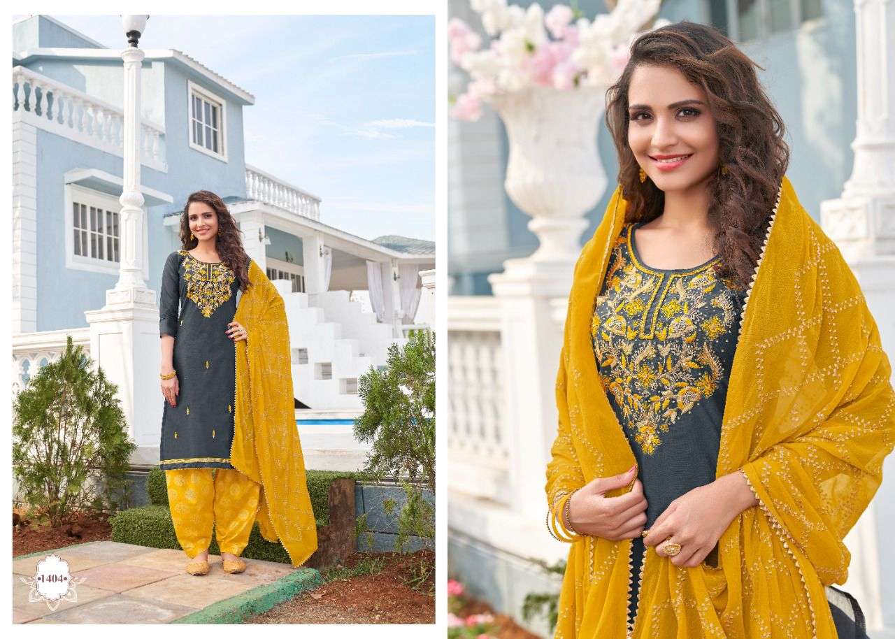 MAHEK BY UTSAV SUITS 1401 TO 1406 SERIES BEAUTIFUL STYLISH PATIYALA SUITS FANCY COLORFUL CASUAL WEAR & ETHNIC WEAR & READY TO WEAR COTTON SATIN DRESSES AT WHOLESALE PRICE