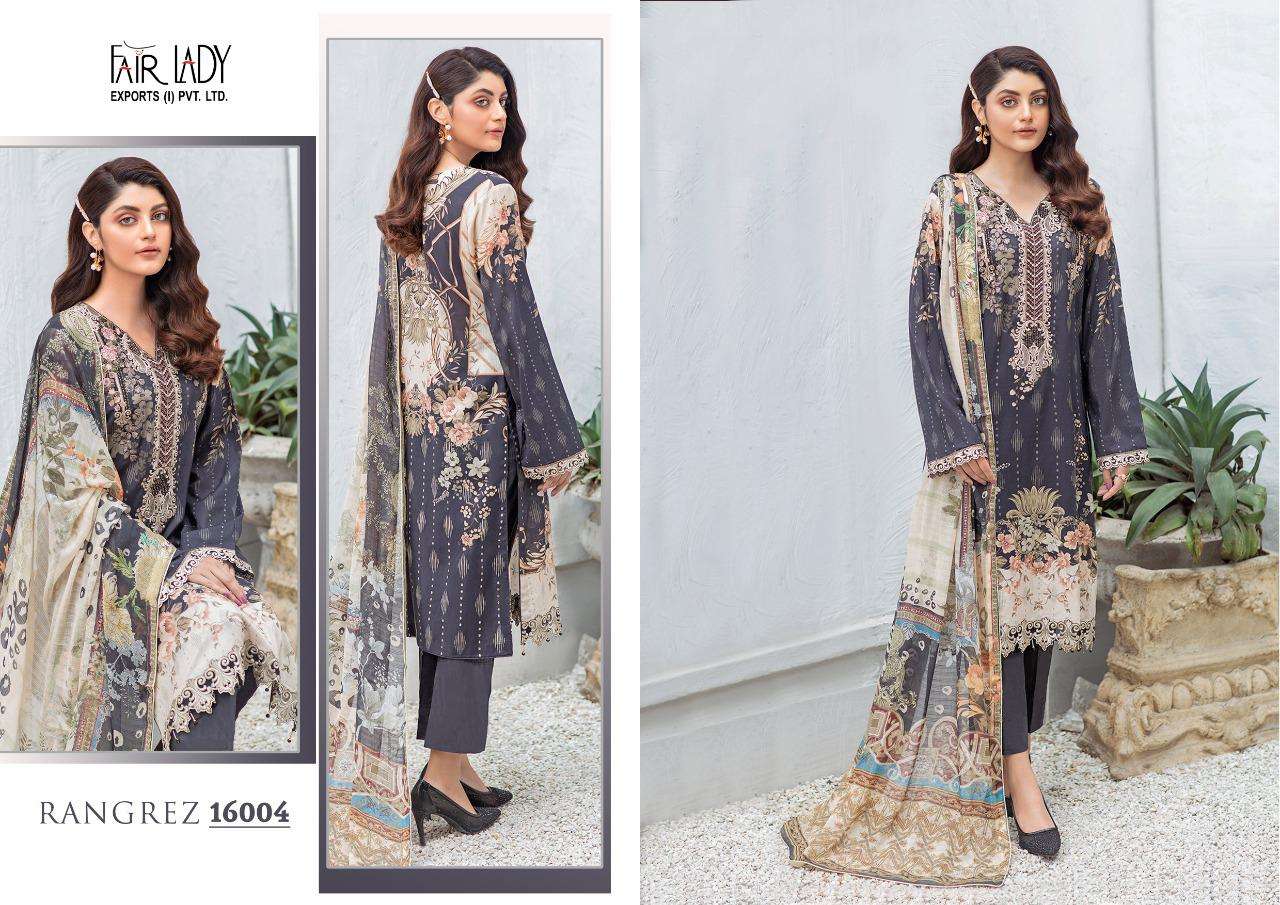 RANGREZ BY FAIR LADY 16001 TO 16006 SERIES DESIGNER PAKISTANI SUITS COLLECTION BEAUTIFUL STYLISH COLORFUL FANCY PARTY WEAR & OCCASIONAL WEAR LAWN COTTON DIGITAL PRINT WITH EMBROIDERY DRESSES AT WHOLESALE PRICE