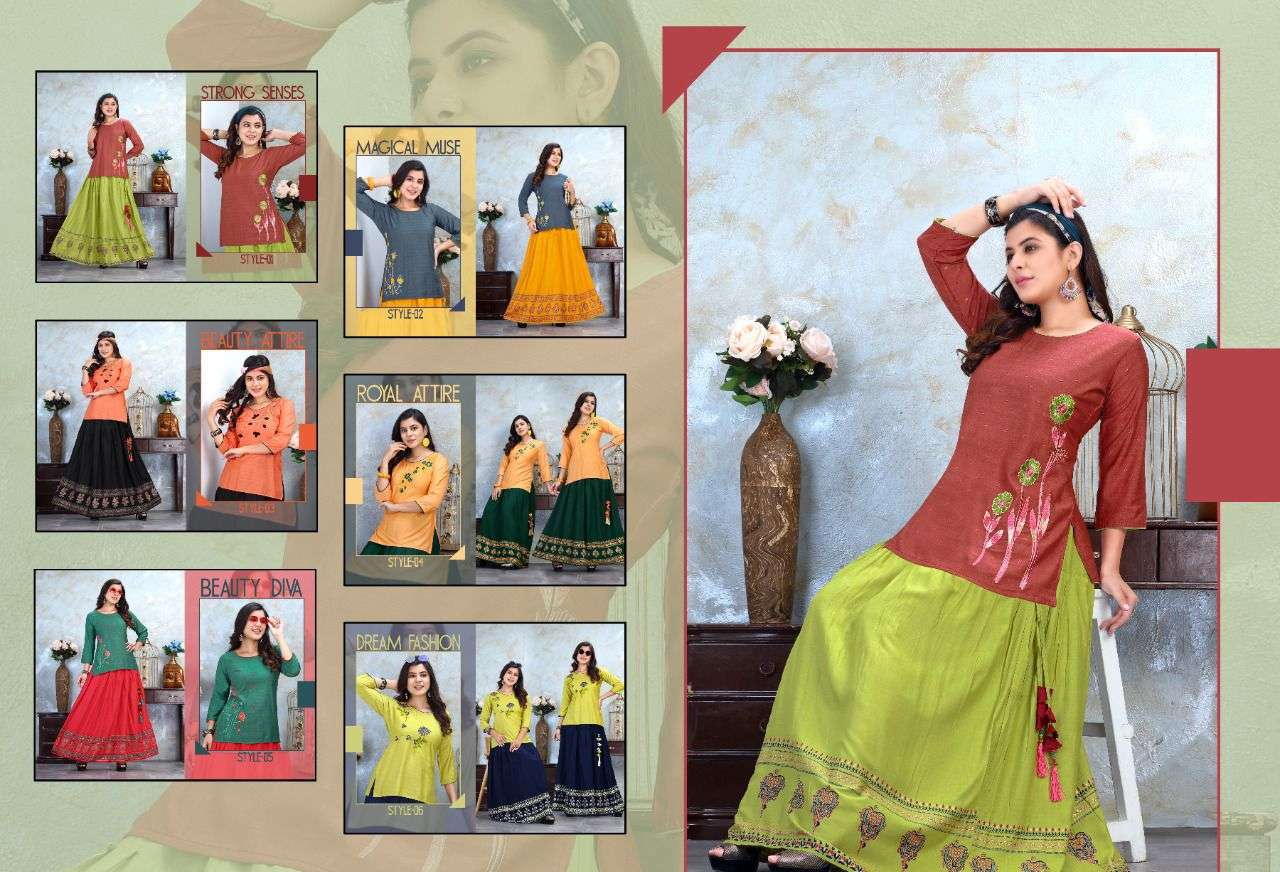 MISRI VOL-3 BY TRENDY 01 TO 06 SERIES DESIGNER STYLISH FANCY COLORFUL BEAUTIFUL PARTY WEAR & ETHNIC WEAR COLLECTION RAYON DOBBY TOPS WITH SKIRT AT WHOLESALE PRICE