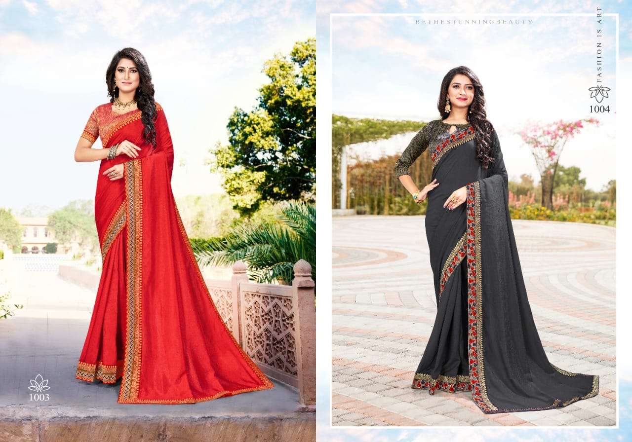 UNLIMITED BY RANJNA 1001 TO 1008 SERIES INDIAN TRADITIONAL WEAR COLLECTION BEAUTIFUL STYLISH FANCY COLORFUL PARTY WEAR & OCCASIONAL WEAR VICHITRA SILK SAREES AT WHOLESALE PRICE