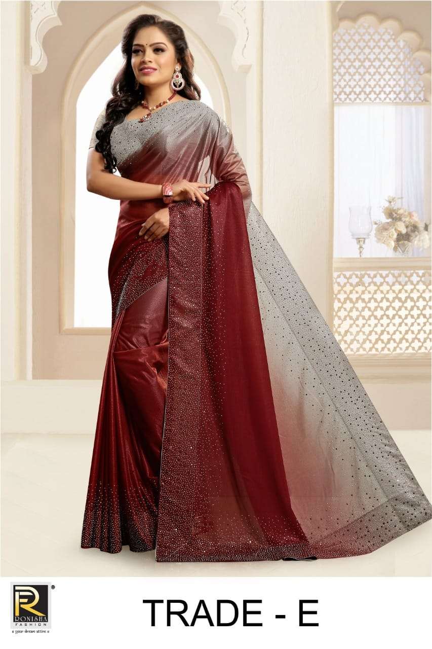 TRADE BY RONISHA FASHION A TO F SERIES INDIAN TRADITIONAL WEAR COLLECTION BEAUTIFUL STYLISH FANCY COLORFUL PARTY WEAR & OCCASIONAL WEAR IMPORTED LYCRA SAREES AT WHOLESALE PRICE