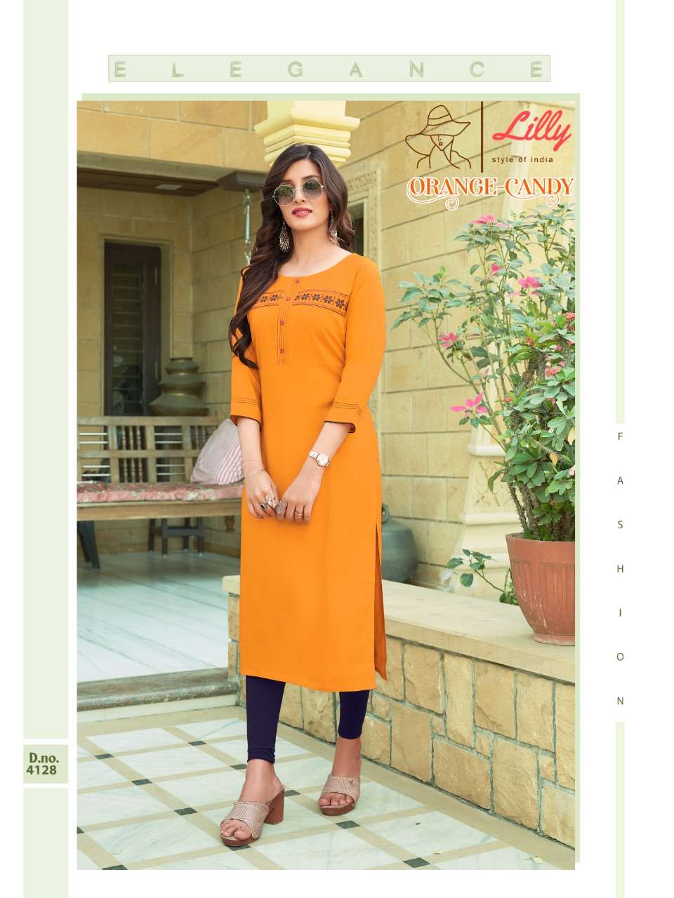 ORANGE CANDY BY LILLY 4128 TO 4133 SERIES DESIGNER STYLISH FANCY COLORFUL BEAUTIFUL PARTY WEAR & ETHNIC WEAR COLLECTION RAYON EMBROIDERY KURTIS AT WHOLESALE PRICE