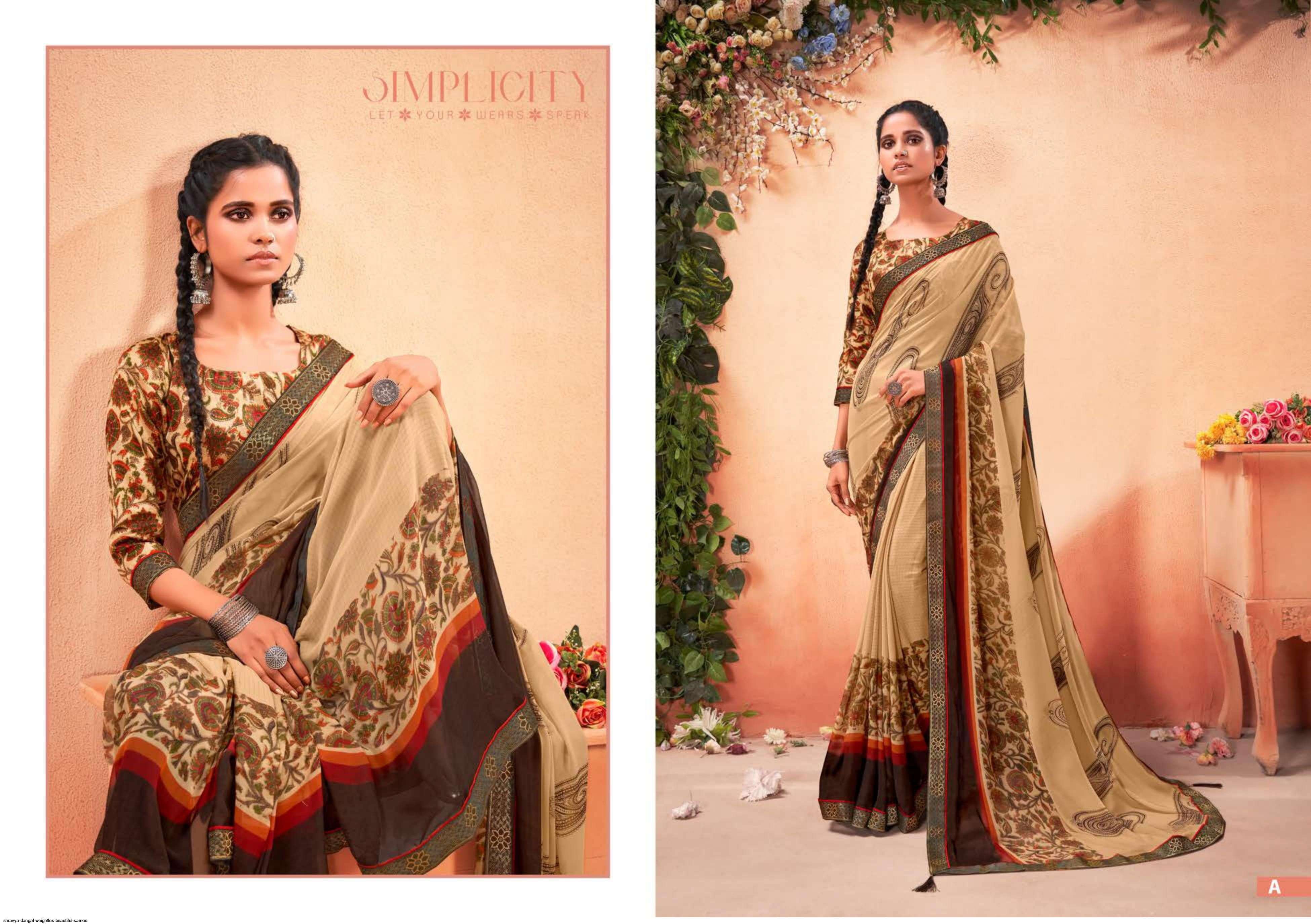 DANGAL BY SHRAVYA FASHION A TO H SERIES INDIAN TRADITIONAL WEAR COLLECTION BEAUTIFUL STYLISH FANCY COLORFUL PARTY WEAR & OCCASIONAL WEAR WEIGHTLESS PRINT SAREES AT WHOLESALE PRICE