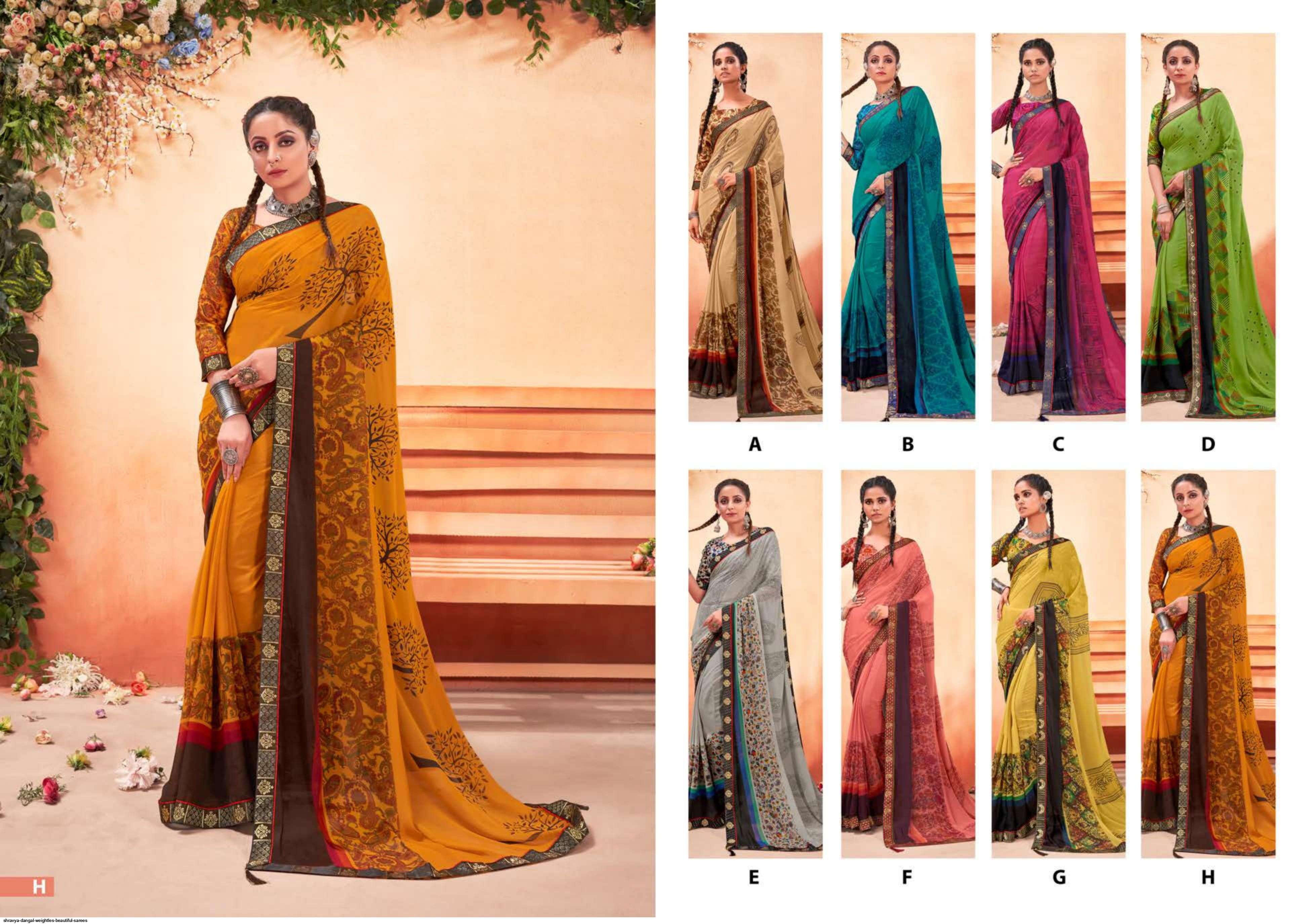 DANGAL BY SHRAVYA FASHION A TO H SERIES INDIAN TRADITIONAL WEAR COLLECTION BEAUTIFUL STYLISH FANCY COLORFUL PARTY WEAR & OCCASIONAL WEAR WEIGHTLESS PRINT SAREES AT WHOLESALE PRICE