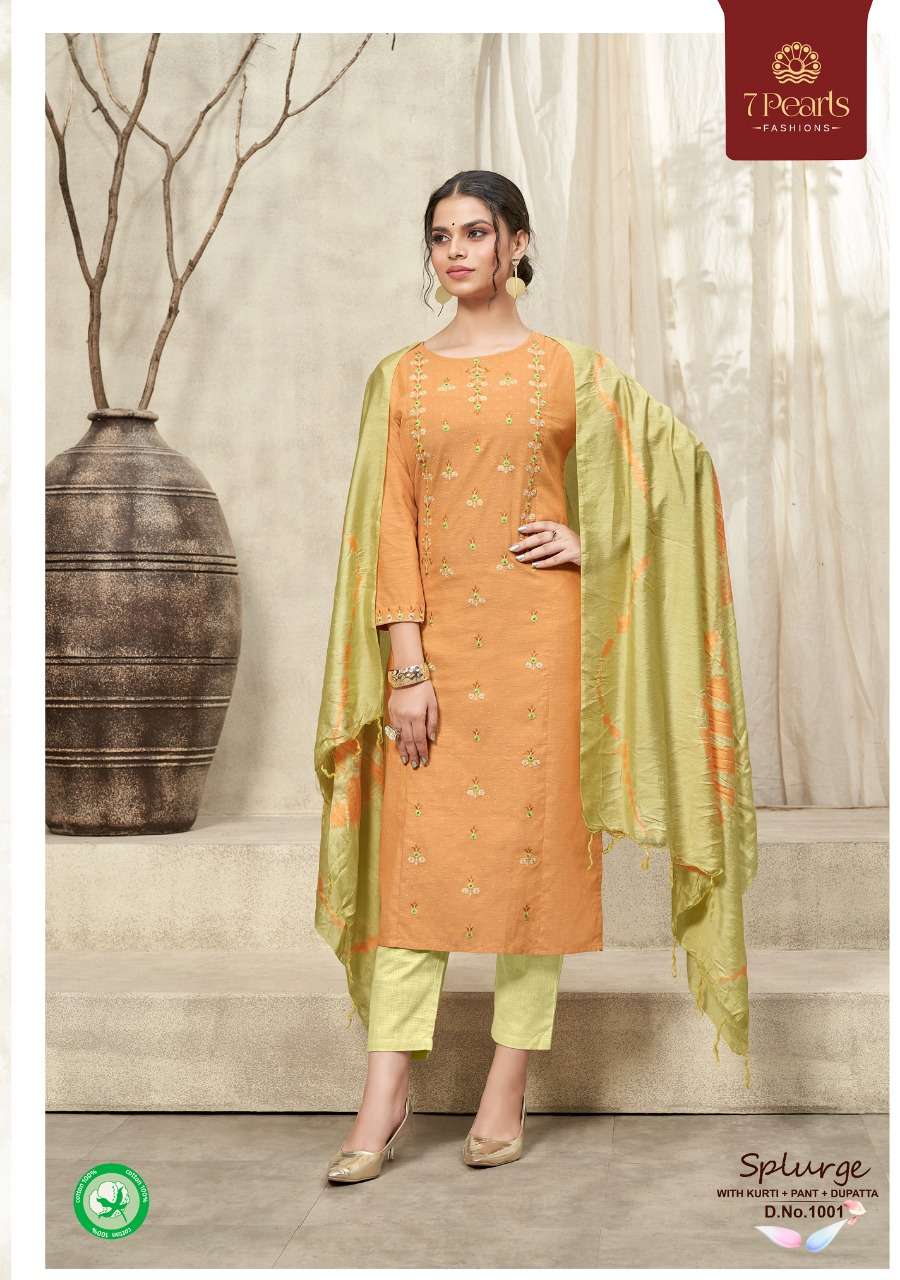 SPLURGE BY 7 PEARLS 1001 TO 1004 SERIES BEAUTIFUL SUITS COLORFUL STYLISH FANCY CASUAL WEAR & ETHNIC WEAR PUE COTTON EMBROIDERED DRESSES AT WHOLESALE PRICE