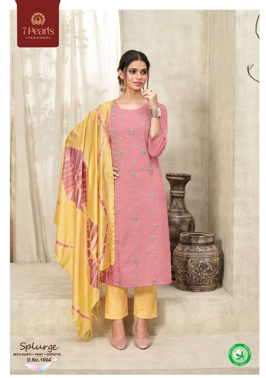 SPLURGE BY 7 PEARLS 1001 TO 1004 SERIES BEAUTIFUL SUITS COLORFUL STYLISH FANCY CASUAL WEAR & ETHNIC WEAR PUE COTTON EMBROIDERED DRESSES AT WHOLESALE PRICE