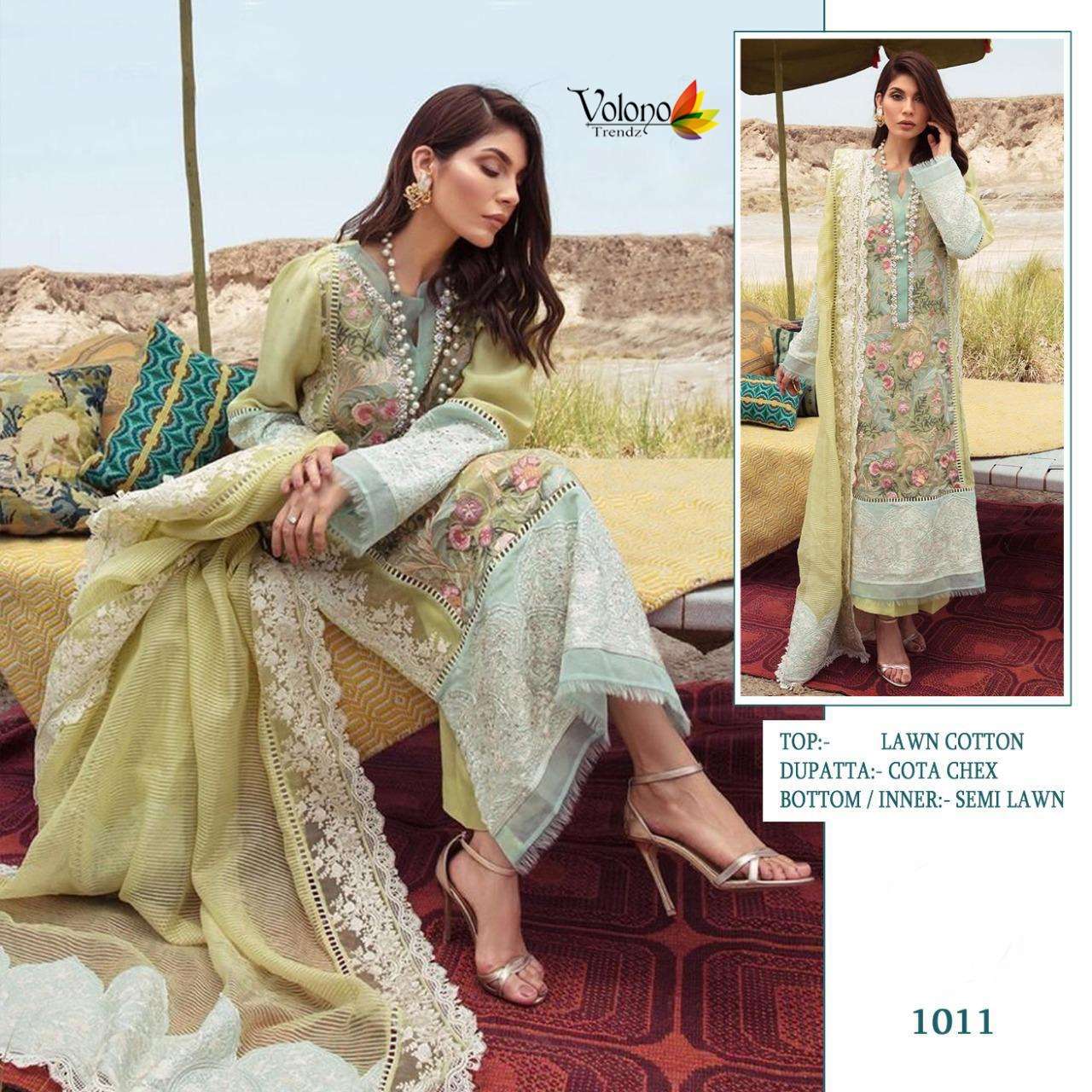 CRIMSON PREMIUM LAWN COLLECTION VOL-2 BY VOLONO TRENDZ 1011 TO 1012 SERIES DESIGNER PAKISTANI SUITS BEAUTIFUL FANCY COLORFUL STYLISH PARTY WEAR & OCCASIONAL WEAR PURE COTTON WITH EMBROIDERY DRESSES AT WHOLESALE PRICE