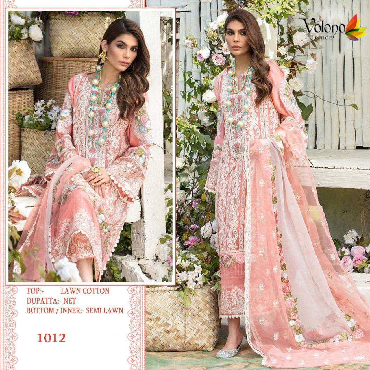 CRIMSON PREMIUM LAWN COLLECTION VOL-2 BY VOLONO TRENDZ 1011 TO 1012 SERIES DESIGNER PAKISTANI SUITS BEAUTIFUL FANCY COLORFUL STYLISH PARTY WEAR & OCCASIONAL WEAR PURE COTTON WITH EMBROIDERY DRESSES AT WHOLESALE PRICE