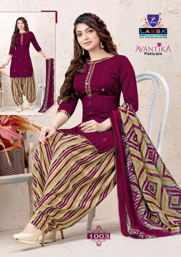 AVANTIKA PATIYALA BY LASSA 1001 TO 1010 SERIES BEAUTIFUL SUITS COLORFUL STYLISH FANCY CASUAL WEAR & ETHNIC WEAR PURE COTTON PRINT DRESSES AT WHOLESALE PRICE