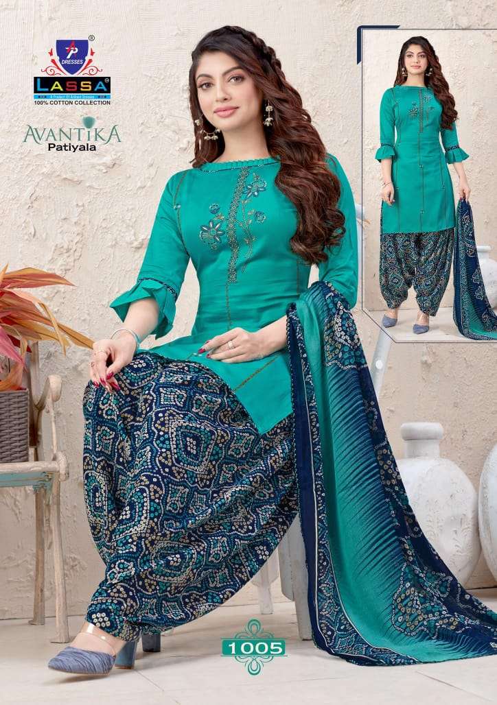 AVANTIKA PATIYALA BY LASSA 1001 TO 1010 SERIES BEAUTIFUL SUITS COLORFUL STYLISH FANCY CASUAL WEAR & ETHNIC WEAR PURE COTTON PRINT DRESSES AT WHOLESALE PRICE