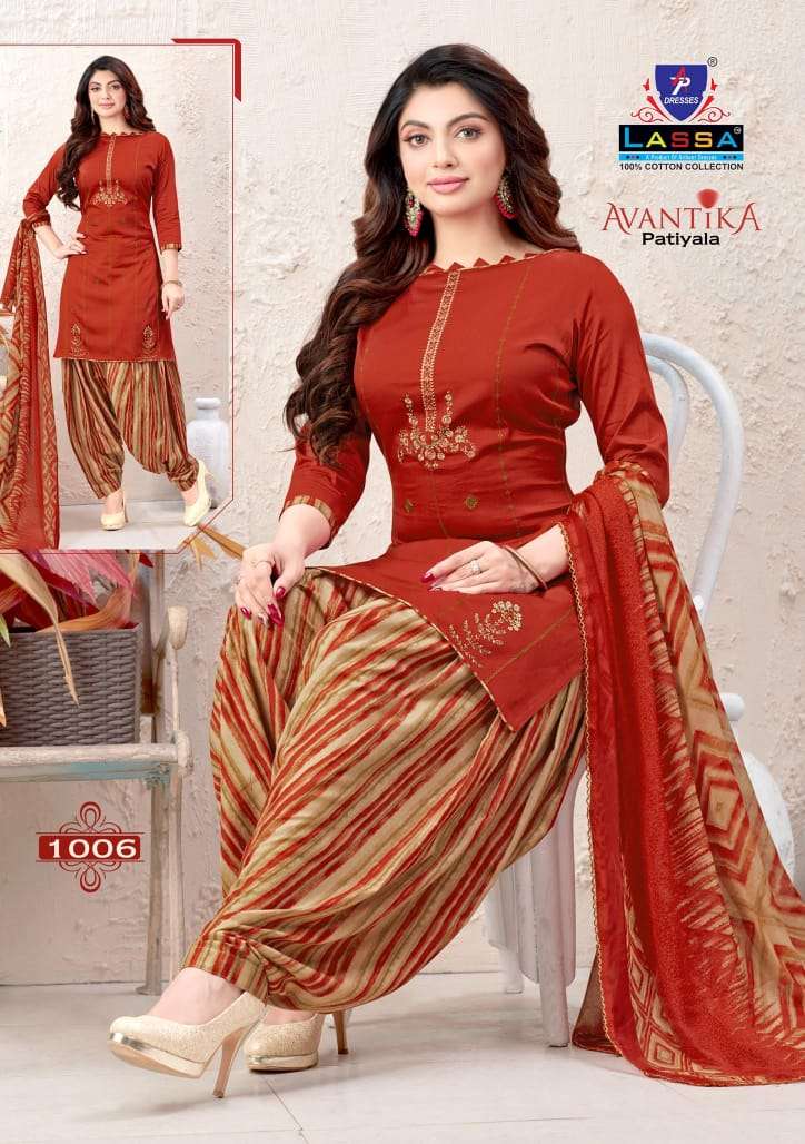 AVANTIKA PATIYALA BY LASSA 1001 TO 1010 SERIES BEAUTIFUL SUITS COLORFUL STYLISH FANCY CASUAL WEAR & ETHNIC WEAR PURE COTTON PRINT DRESSES AT WHOLESALE PRICE