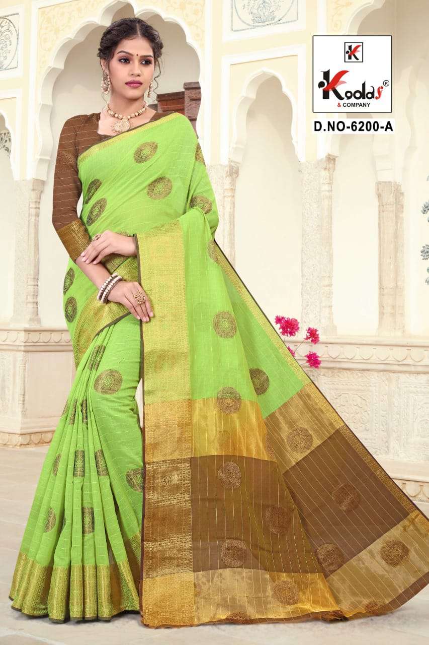 RIDHIMA 6200 BY KODAS 6200-A TO 6200-D SERIES INDIAN TRADITIONAL WEAR COLLECTION BEAUTIFUL STYLISH FANCY COLORFUL PARTY WEAR & OCCASIONAL WEAR COTTON SAREES AT WHOLESALE PRICE