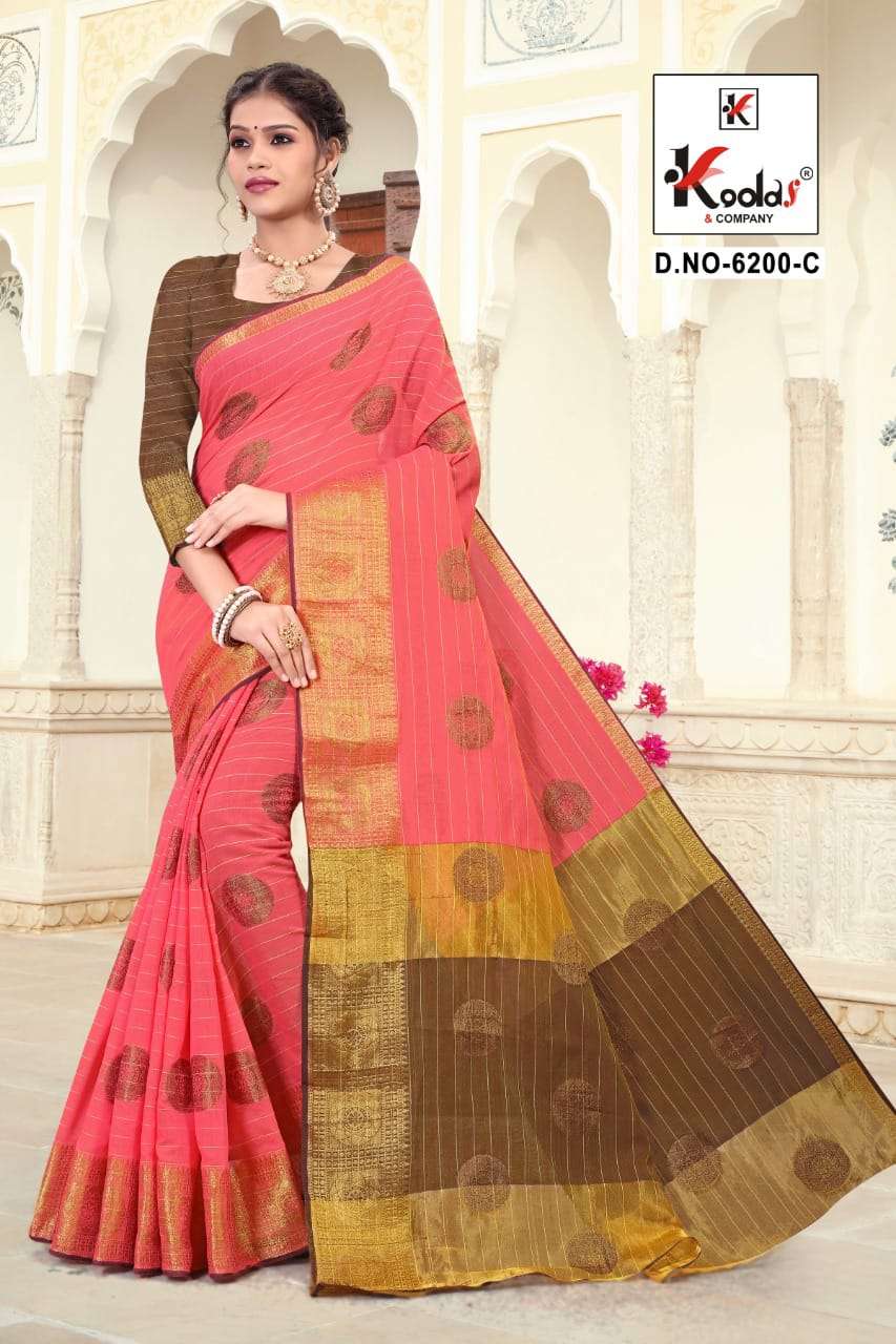 RIDHIMA 6200 BY KODAS 6200-A TO 6200-D SERIES INDIAN TRADITIONAL WEAR COLLECTION BEAUTIFUL STYLISH FANCY COLORFUL PARTY WEAR & OCCASIONAL WEAR COTTON SAREES AT WHOLESALE PRICE