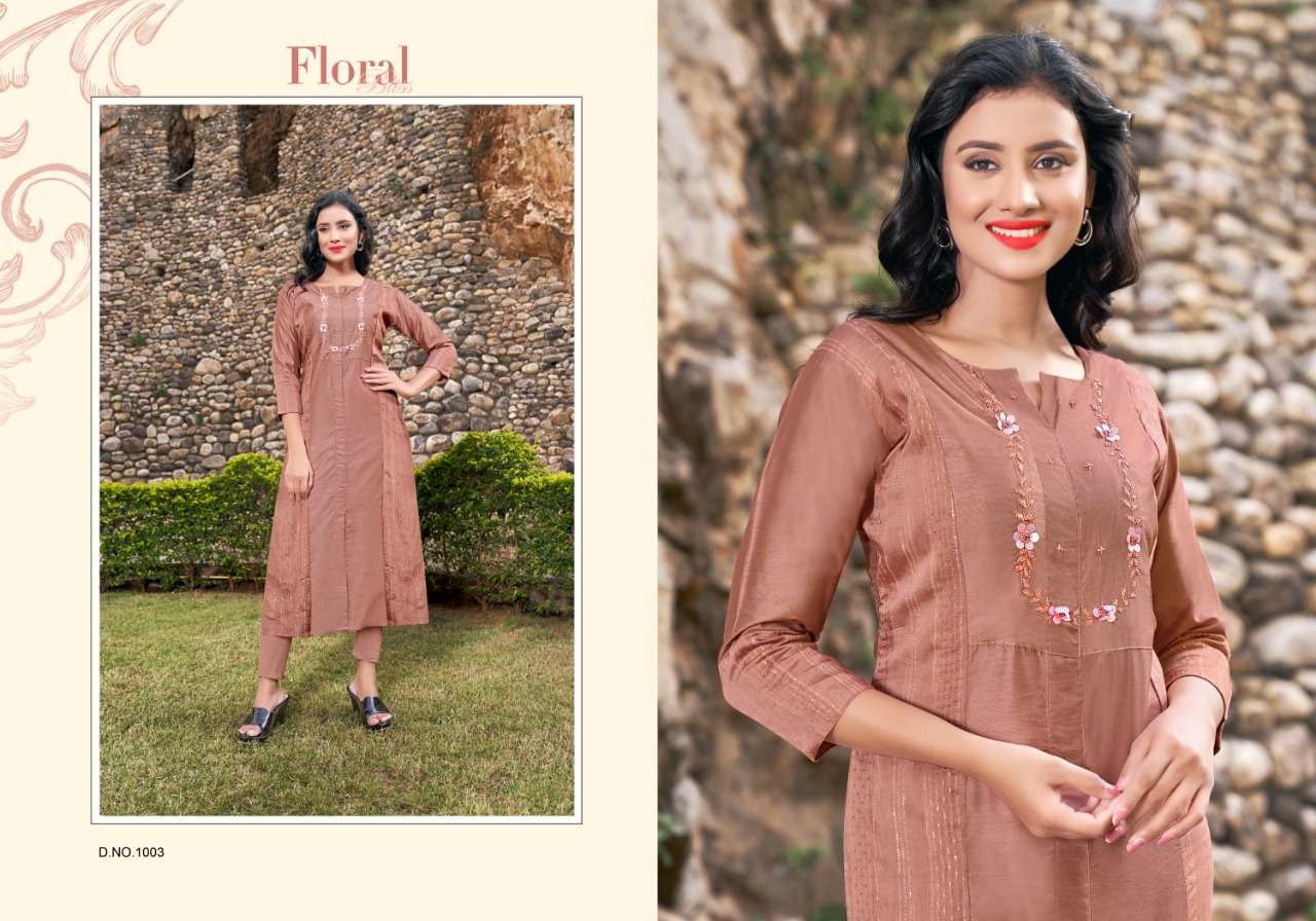SIMRAN BY SELESTA 1001 TO 1005 SERIES DESIGNER STYLISH FANCY COLORFUL BEAUTIFUL PARTY WEAR & ETHNIC WEAR COLLECTION HEAVY CHANDERI KURTIS AT WHOLESALE PRICE