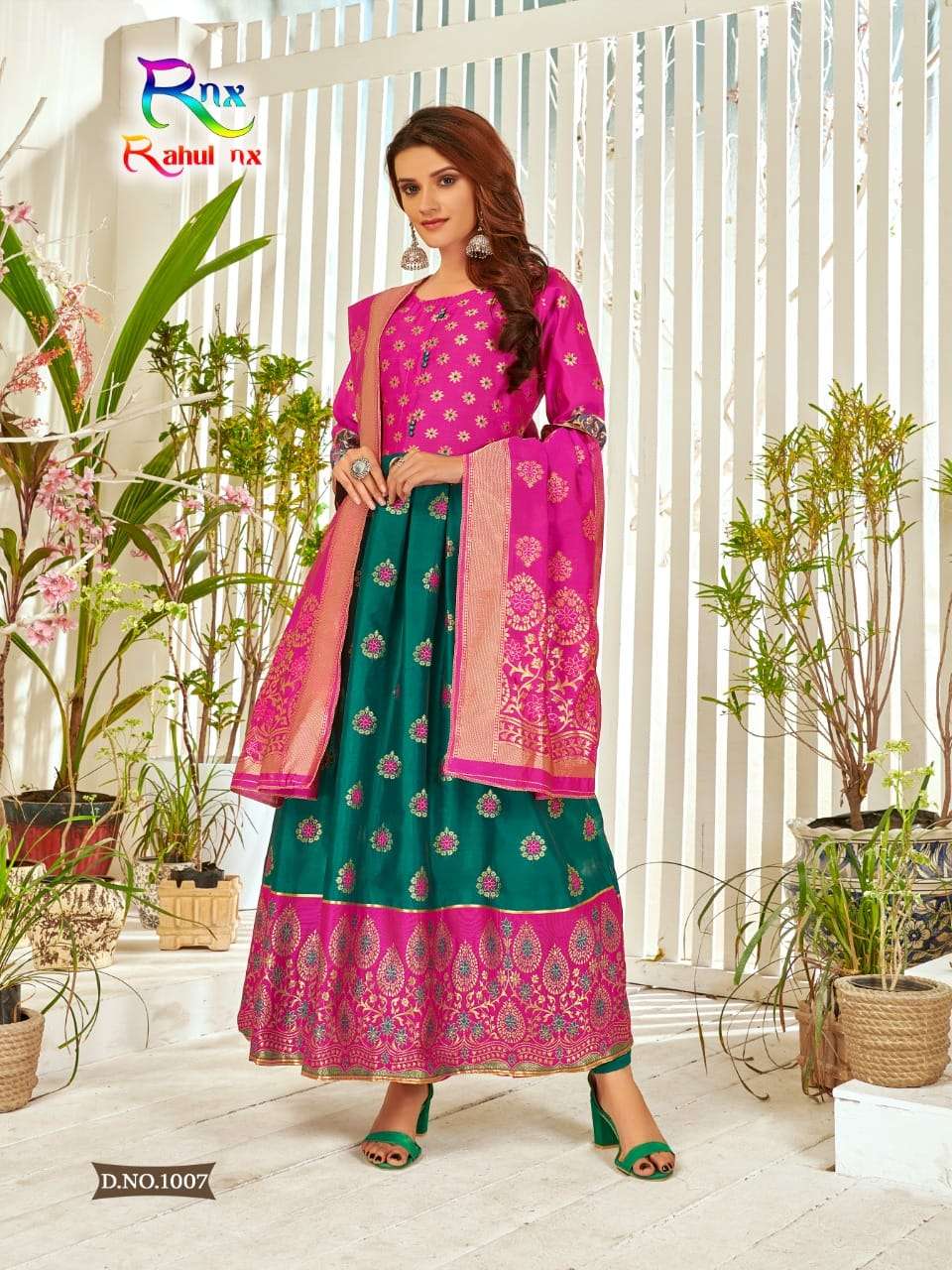 MINAKARI BY RAHUL NX 1001 TO 1008 SERIES BEAUTIFUL STYLISH FANCY COLORFUL CASUAL WEAR & ETHNIC WEAR BANARASI SILK GOWNS WITH DUPATTA AT WHOLESALE PRICE