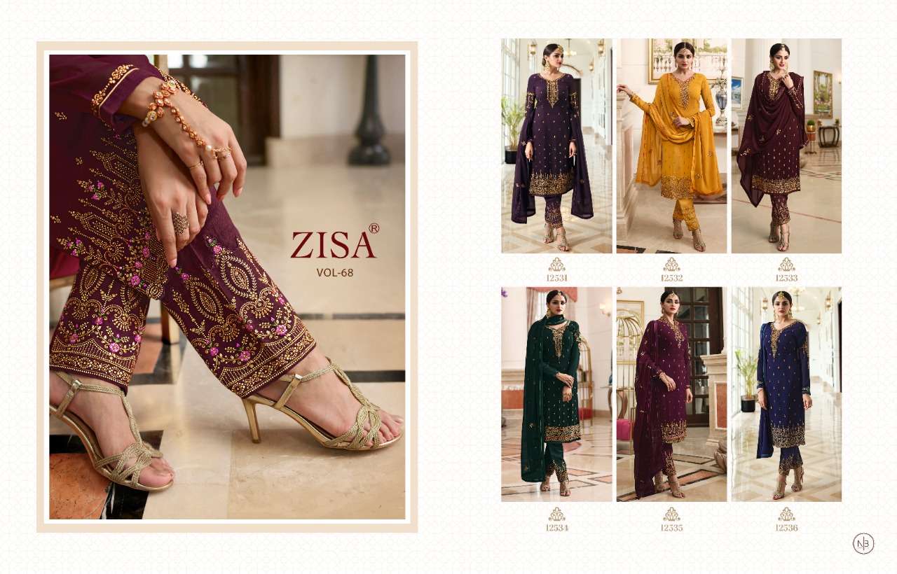 ZISA VOL-68 BY MEERA TRENDZ 12531 TO 12536 SERIES BEAUTIFUL STYLISH SUITS FANCY COLORFUL CASUAL WEAR & ETHNIC WEAR & READY TO WEAR GEORGETTE WITH EMBROIDERY DRESSES AT WHOLESALE PRICE