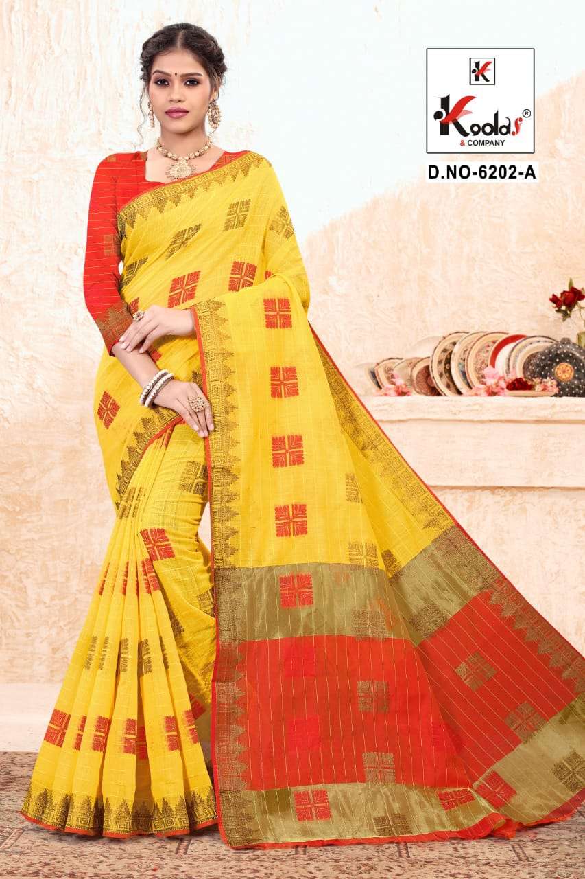 RIDHIMA 6202 BY KODAS 6202-A TO 6202-D SERIES INDIAN TRADITIONAL WEAR COLLECTION BEAUTIFUL STYLISH FANCY COLORFUL PARTY WEAR & OCCASIONAL WEAR COTTON SAREES AT WHOLESALE PRICE