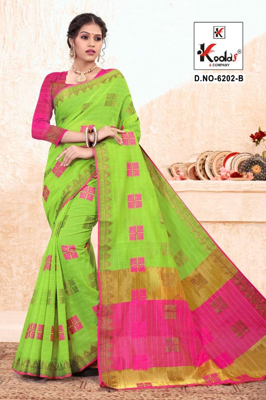 RIDHIMA 6202 BY KODAS 6202-A TO 6202-D SERIES INDIAN TRADITIONAL WEAR COLLECTION BEAUTIFUL STYLISH FANCY COLORFUL PARTY WEAR & OCCASIONAL WEAR COTTON SAREES AT WHOLESALE PRICE